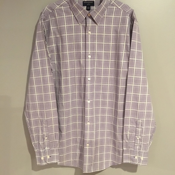 Banana Republic purple/green button down shirt. - Picture 3 of 5